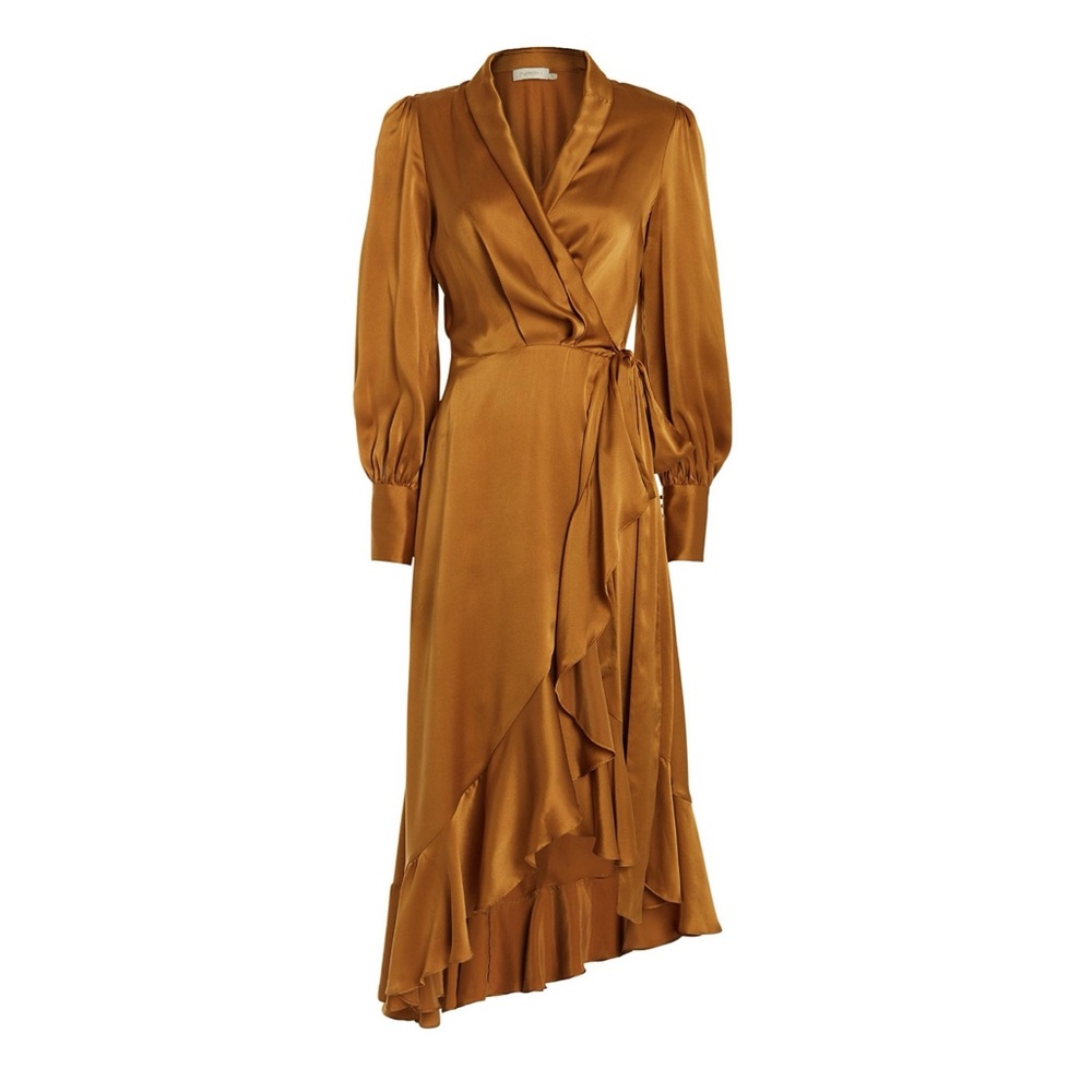 Zimmerman Gold Silk Wrap Dress